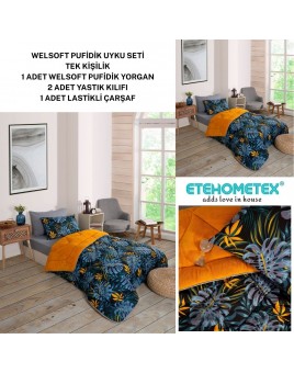 ETE HOMETEX TEK KİŞİLİK WELSOFT UYKU SETİ MONESTERA HARDAL 8696474232015